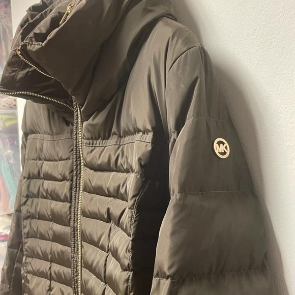 Michael Kors Coat Jacket Puffer Hood Hood Detachable Chocolate Brown Gold Size L - Picture 8 of 16